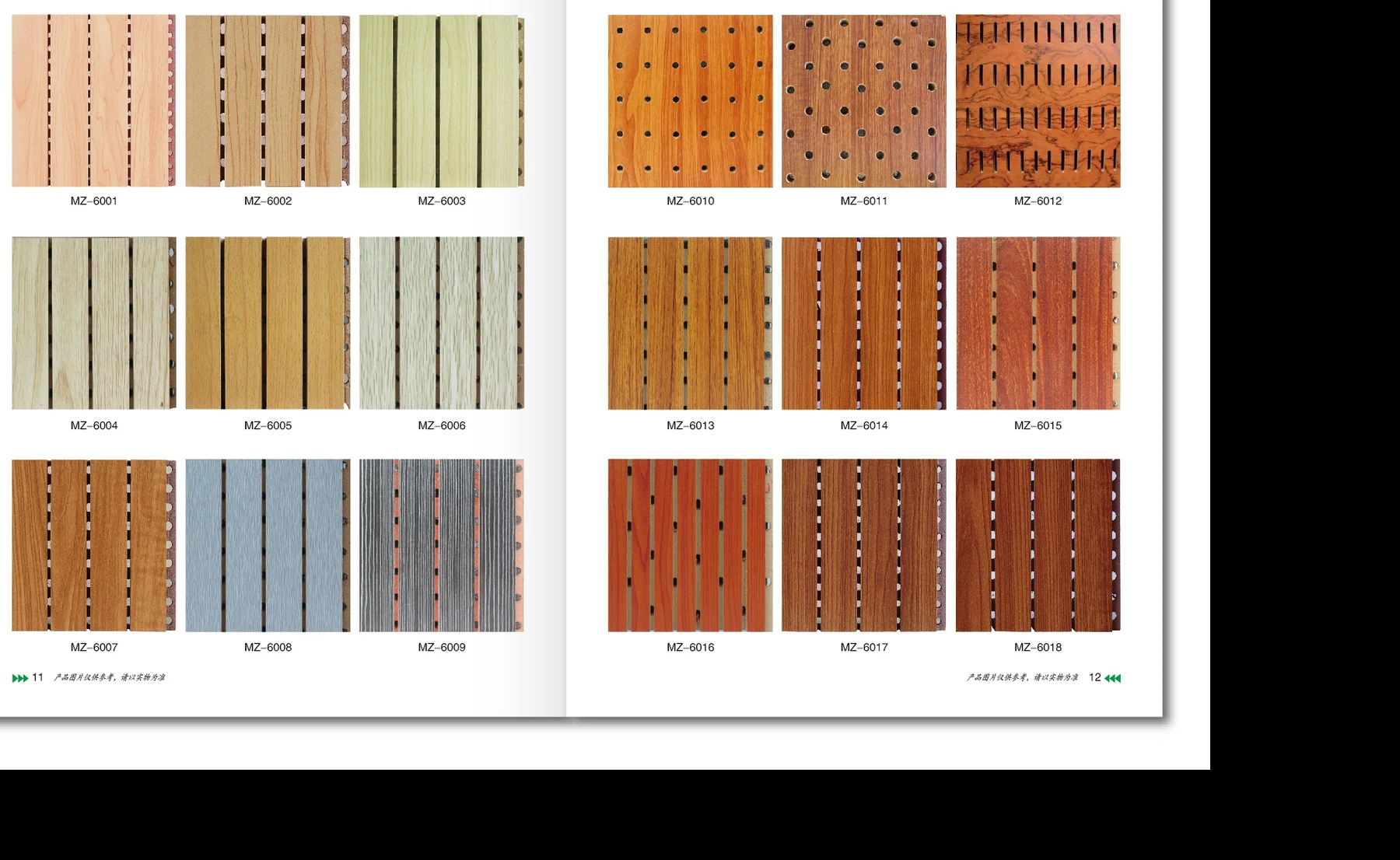 Reference grid of grooved slotted and perforated wood acoustic panel face patterns