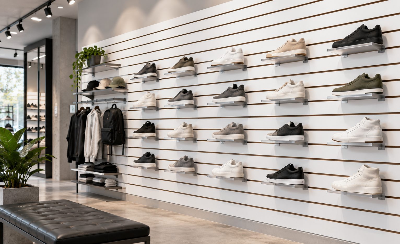 Slatwall application concept for footwear retail