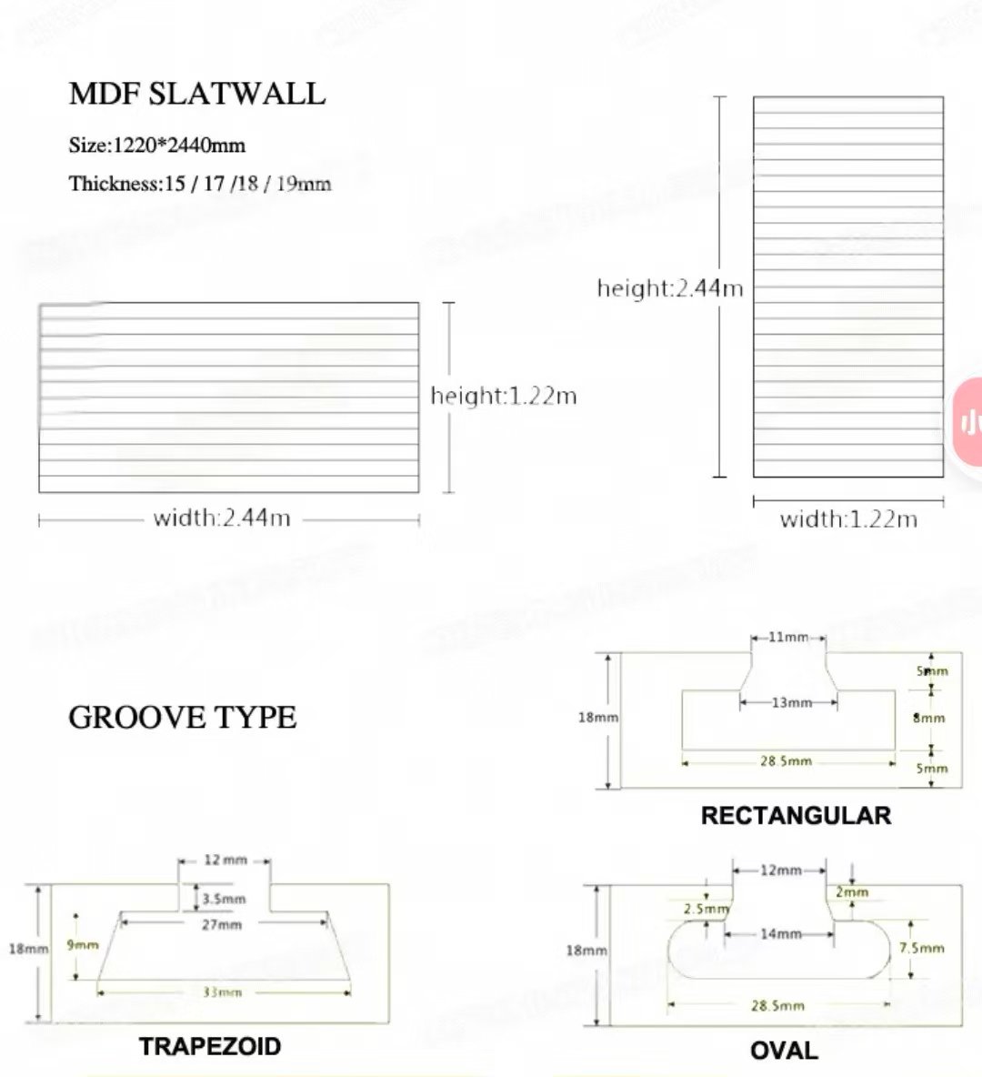 Reference drawing for a standard slatwall panel